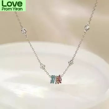 925 пробы стерлингового серебра циркон красочный круг подвеска ожерелье для женщин девочек ювелирные изделия для вечеринок чокер воротник Dz646 розового золота