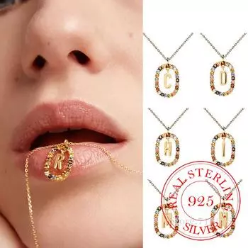 925 пробы стерлингового серебра циркония красочные буквы A - Z инициалы MSCK алфавит кулон длинное ожерелье цепь мое имя ювелирные изделия Jflafda