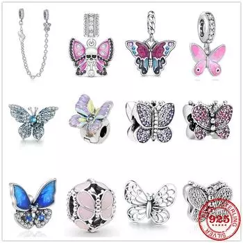 925 пробы стерлингового серебра цвет весна бабочка бусины оригинальный браслет с подвесками для женщин DIY мода серебро 925 изготовление ювелирных изделий