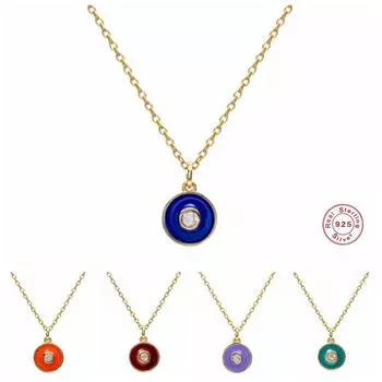 925 пробы стерлингового серебра цветной эмали круглые подвески ожерелья для женщин циркон диск шарм ожерелье вечеринка изящные ювелирные изделия подарок 40cm+5cm