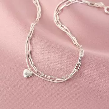 925 пробы стерлингового серебра двойной слой цепи звеньев браслет в форме сердца для женщин свадебная вечеринка корейские украшения sl178