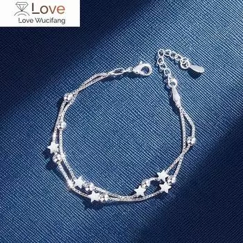 925 пробы стерлингового серебра двухслойные звездочки бусины браслеты для женщин элегантный браслет с подвесками в виде цепочки коробки подарок на день рождения