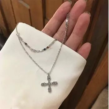 925 пробы стерлингового серебра двухслойный циркон крест подвеска ожерелье для женщин свадебные украшения подарочные аксессуары колье dz373
