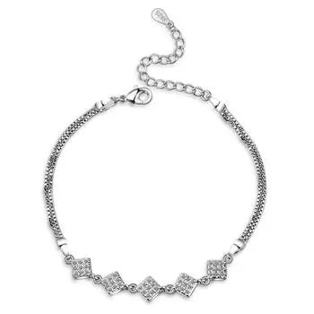 925 пробы стерлингового серебра двухслойный хрустальный квадратный браслет с подвесками и браслет для женщин регулируемая цепочка-коробка свадебные украшения sl074