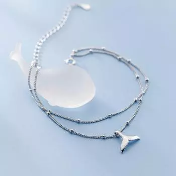 925 пробы стерлингового серебра двухслойный хвост русалки круглый бисер подвеска звено цепи ножной браслет ювелирные изделия для вечеринок для женщин sl356