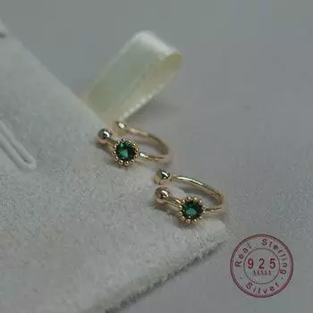 925 пробы стерлингового серебра европейский стиль открытый темно-зеленый циркон золото серьги клипса для женщин уличная фотография ювелирные изделия