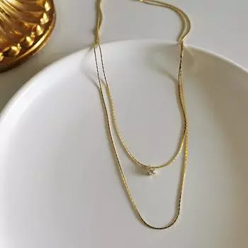 925 пробы стерлингового серебра французский простой хрустальный кулон многослойная ключичная цепочка ожерелье для женщин зрелые сексуальные вечерние ювелирные изделия подарок золотой