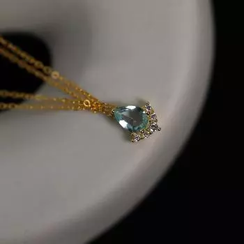 925 пробы стерлингового серебра французский простой синий кристалл капля кулон ключица цепь ожерелье женщины милый студент ювелирный подарок золотой