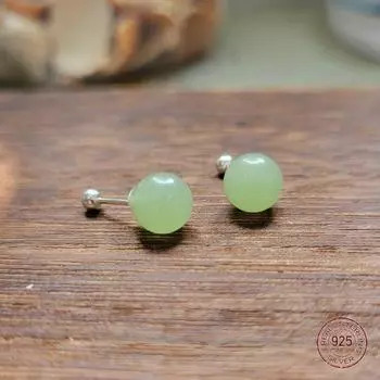 925 пробы стерлингового серебра Hetian Jade круглые серьги-гвоздики для женщин ретро геометрия мини-серьги вечерние пирсинг ювелирные изделия горячая распродажа