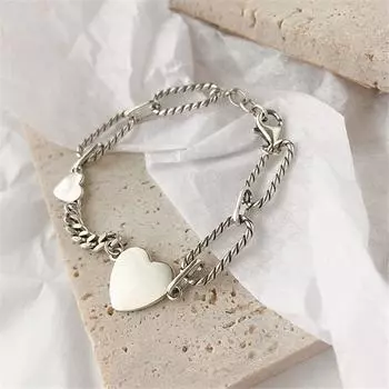 925 пробы стерлингового серебра хип-хоп цепь сердце браслет-подвеска для женщин девочек вечеринка свадьба панк ювелирные изделия аксессуары Sl058