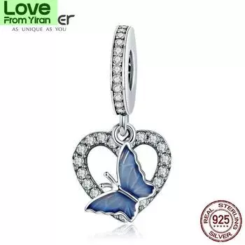 925 пробы стерлингового серебра хрустальная бабочка с шармом в форме сердца подходит для женщин браслеты с подвесками Diy ювелирные изделия подарок девушке Scc818