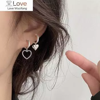 925 пробы стерлингового серебра иглы корейские модные серьги-кольца в форме сердца для женщин асимметричные полые серьги-хаги ювелирные подарки