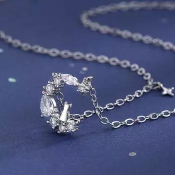 925 пробы стерлингового серебра кисточка циркон звезда луна милый кот ожерелье кулон для женщин свадебные девушки ювелирные изделия аксессуары Dz933