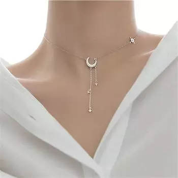 925 пробы стерлингового серебра кисточка ключичная цепочка циркон звезда луна подвеска колье колье для женщин свадебные украшения Bijoux Dz428
