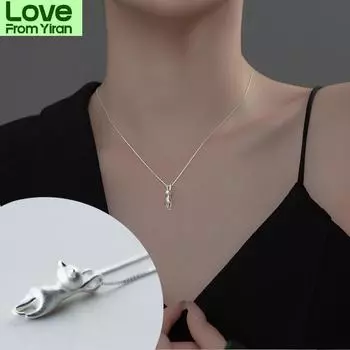 925 пробы стерлингового серебра колье с подвеской в виде кошки ожерелье ключичная цепочка короткое ожерелье для женщин ювелирные украшения подарок на день рождения