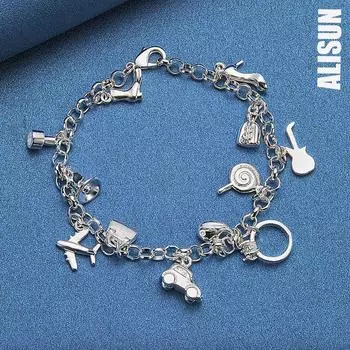 925 пробы стерлингового серебра колокольчики для обуви замки для самолетов автомобильные кольца в виде рыбок леденцы гитарные браслеты модные свадебные украшения 20CM