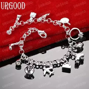 925 пробы стерлингового серебра колокольчики для обуви замки для самолетов автомобильные кольца в виде рыбки леденцы гитарные браслеты модные свадебные украшения 20CM