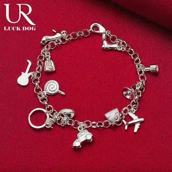 925 пробы стерлингового серебра колокольчики для обуви замки для самолетов автомобильные кольца в виде рыбок леденцы гитарные браслеты модные свадебные украшения 20CM