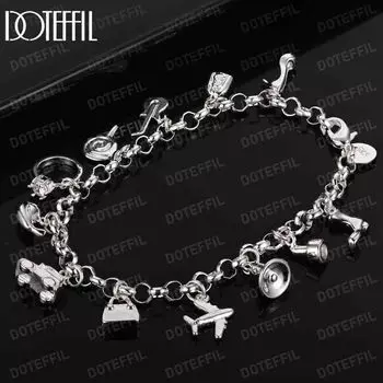 925 пробы стерлингового серебра колокольчики для обуви замки для самолетов автомобильные кольца в виде рыбок леденцы гитарные браслеты модные свадебные украшения 20CM