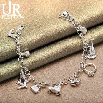 925 пробы стерлингового серебра колокольчики для обуви замки для самолетов автомобильные кольца в виде рыбок леденцы гитарные браслеты модные свадебные украшения 20CM