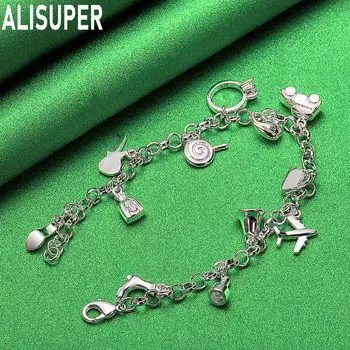 925 пробы стерлингового серебра колокольчики для обуви замки для самолетов автомобильные кольца в виде рыбок леденцы гитарные браслеты модные свадебные украшения 20CM