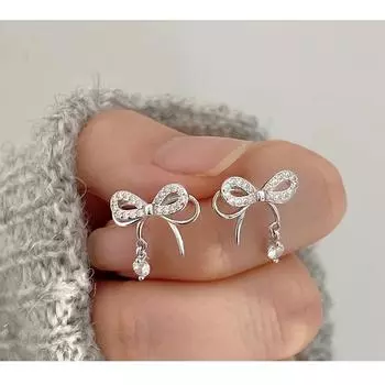 925 пробы стерлингового серебра корейские романтические уникальные банты блестящие камни серьги-гвоздики для женщин свадебная мода милые ушные косточки ювелирные изделия серебряный
