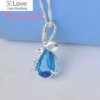925 пробы стерлингового серебра красивая мода голубая капля воды кристалл камень ожерелье вечеринка шопинг годовщина для женщин подарки 45cm