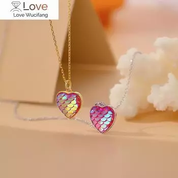 925 пробы стерлингового серебра красочные радужные сердца в форме русалки подвески ожерелье для женщин O цепь девушка вечеринка ювелирные изделия золотой
