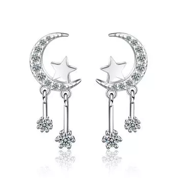 925 пробы стерлингового серебра кристалл звезда луна серьги-подвески для пирсинга ушей для женщин свадебные украшения вечерние аксессуары pendientes