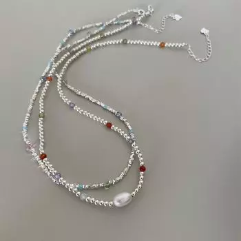 925 пробы стерлингового серебра круглые бусины сломанный серебряный жемчуг ожерелье женское легкое роскошь нишевая допамин бусинами ключица цепочка осень новинка 925 silver