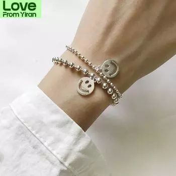 925 пробы стерлингового серебра круглые полые улыбающиеся бусины браслет для женщин браслет ручной работы ювелирные изделия подарки оптом S -B307 16cm and 3.5cm