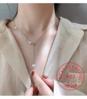 925 пробы стерлингового серебра круглый жемчужный шарик в форме листа подвеска ожерелье для женщин свадебные романтические украшения чокер воротник золотой