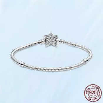 925 пробы стерлингового серебра кубический циркон звезда звено цепи змея кость цепочка браслет для женщин подходит оригинальные модные подвески бусины DIY изготовление 19cm
