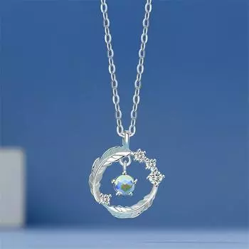 925 пробы стерлингового серебра лунный камень круглый бусина перо подвеска ожерелье для женщин девочек ювелирные изделия чокер Dz460