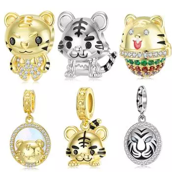 925 пробы стерлингового серебра маленький тигренок счастливый в форме сердца коготь бусины для оригинального браслета подвески ювелирные аксессуары