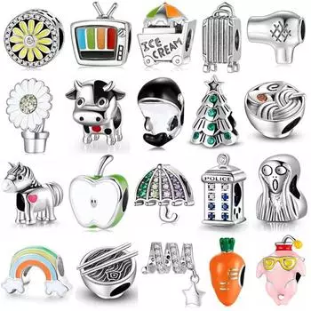 925 пробы стерлингового серебра милые коровы кит цветы шарм бусины аксессуары подходят оригинальные браслеты ювелирные изделия изготовление подарков