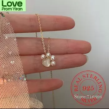 925 пробы стерлингового серебра милые следы животных следы собак кошки лапы ожерелья подвески женские серебряные жемчужные украшения свадебный подарок золотой