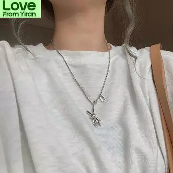 925 пробы стерлингового серебра Милый кролик тайское серебряное ожерелье милый кулон в виде животного ожерелье ювелирные изделия для женщин S-N551