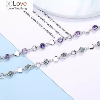 925 пробы стерлингового серебра модный браслет любовь сердце цирконий цепочка связана для женщин шарм манжета браслет ювелирные изделия подарок Pulseira белый