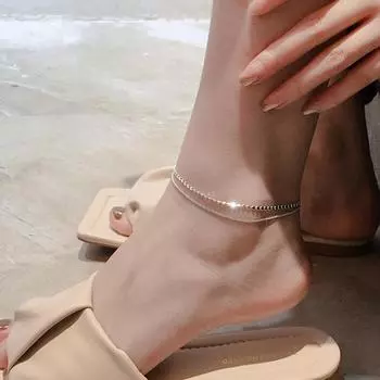 925 пробы стерлингового серебра новый модный двухслойный круглый брендовый браслет на щиколотку женский простой темперамент сексуальная цепочка ювелирные изделия