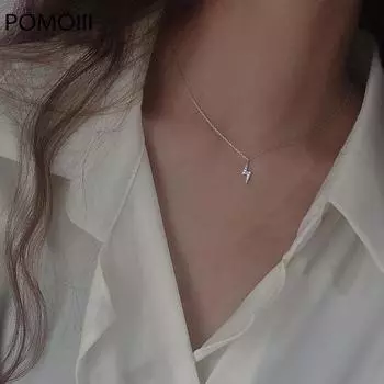 925 пробы стерлингового серебра ожерелье индивидуальность короткий темперамент мода молния кулон сверкающий циркон чокер женские украшения 40cm платиновый