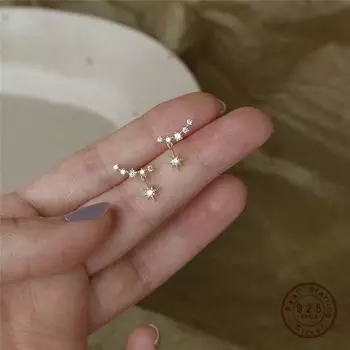 925 пробы стерлингового серебра покрытие 14k золото кристалл звезда солнце серьги гвоздики женские элегантные банкетные украшения золотой