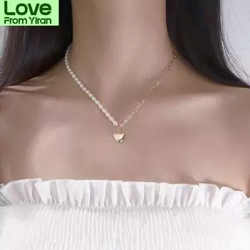 925 пробы стерлингового серебра полированное асимметричное ожерелье с жемчужинами любви для женщин дамское вечернее колье ювелирные изделия подарки S -N693