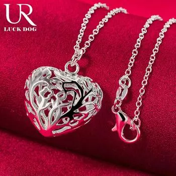 925 пробы стерлингового серебра полое женское ожерелье с подвеской в форме сердца модные свадебные украшения O-45CM