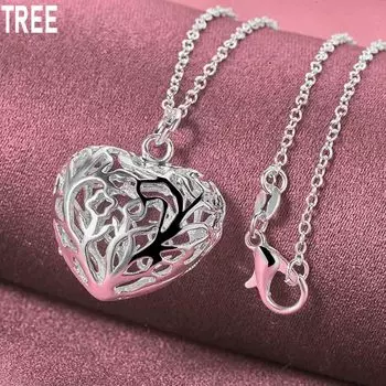 925 пробы стерлингового серебра полое женское ожерелье с подвеской в форме сердца модные свадебные украшения O-40CM