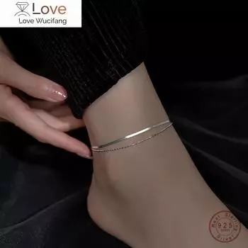 925 пробы стерлингового серебра простой моды двойной змеиной кости бобы амулет на лодыжку для женщин пляж очаровательные ноги ювелирные изделия аксессуары 24.5CM