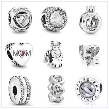 925 пробы стерлингового серебра прозрачный снежинка ангел любви корона O мама шарм DIY тонкие бусины подходит оригинальный кулон браслет с подвесками ювелирные изделия