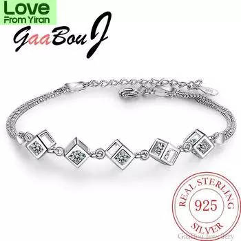 925 пробы стерлингового серебра счастливые браслеты манжета кубическая коробка мода подвеска цепочка браслет для женщин дамы девушки ювелирные изделия подарок серебро браслеты