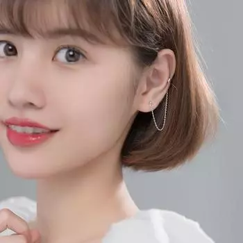 925 пробы стерлингового серебра серьги женские клипса манжета цепь соединены с небольшой бусиной гвоздик одна часть