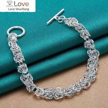 925 пробы стерлингового серебра Шарм Простая кнопка OT цепочка браслет для женщин мужчин мода помолвка свадьба ювелирные изделия 20cm